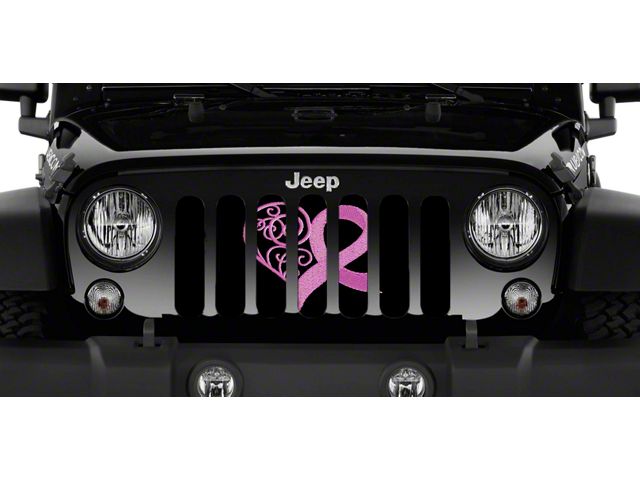 Grille Insert; Right Pink Hearts Breast Cancer Ribbon (18-24 Jeep Wrangler JL w/o TrailCam)