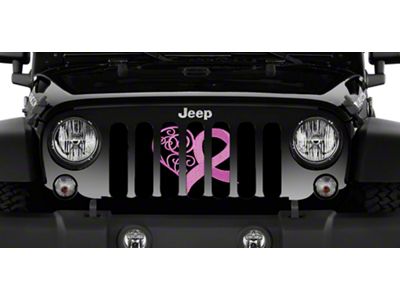 Grille Insert; Right Pink Hearts Breast Cancer Ribbon (97-06 Jeep Wrangler TJ)