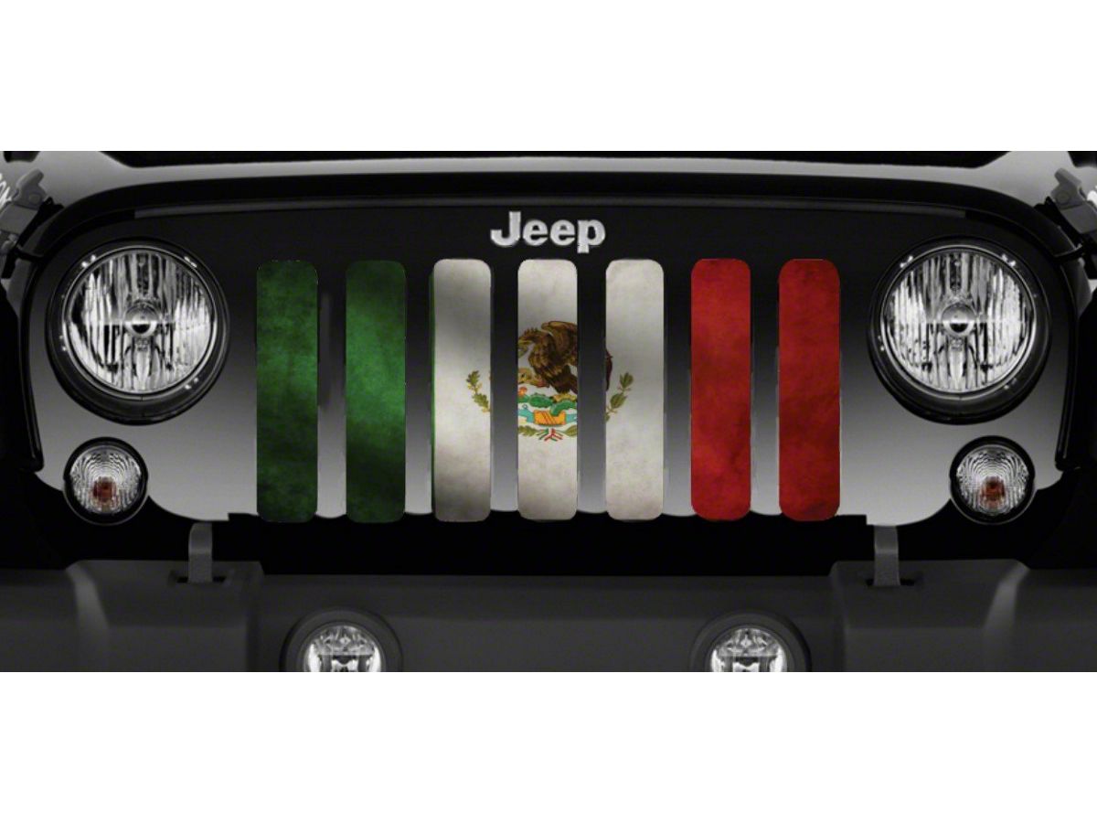 Jeep Wrangler Grille Insert; Rustic Mexico Flag (18-23 Jeep Wrangler JL w/o  TrailCam) - Free Shipping