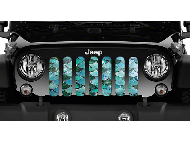 Grille Insert; Sea Foam Mermaid Scales (18-23 Jeep Wrangler JL w/o TrailCam)