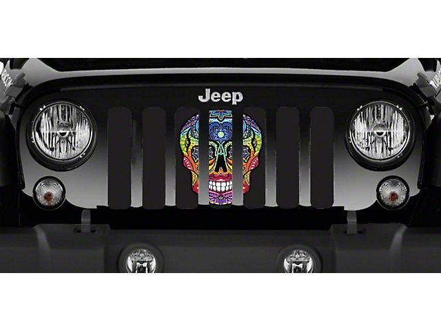 Grille Insert; Sugar Skull Rainbow (18-23 Jeep Wrangler JL w/o TrailCam)