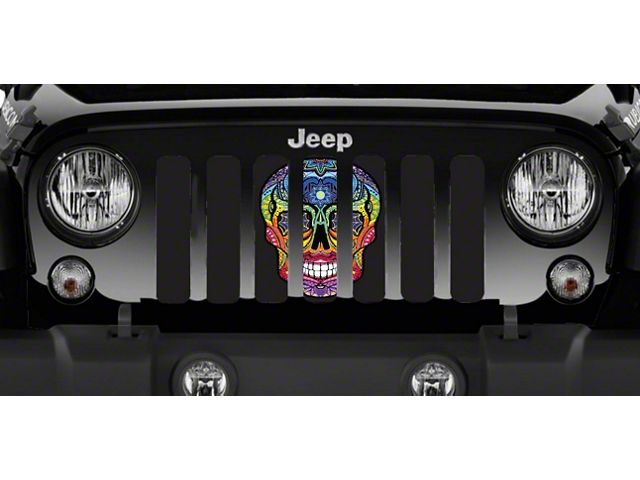 Grille Insert; Sugar Skull Rainbow (18-24 Jeep Wrangler JL w/o TrailCam)