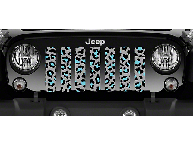 Grille Insert; Teal Leopard Print (18-23 Jeep Wrangler JL w/o TrailCam)