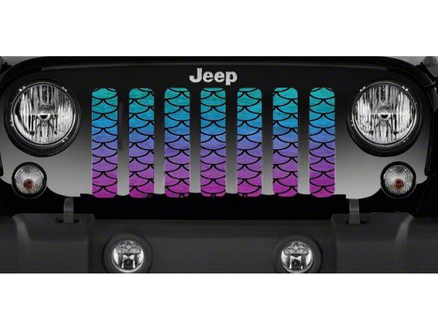 Grille Insert; Teal Ombre Mermaid Scales (18-24 Jeep Wrangler JL w/o TrailCam)