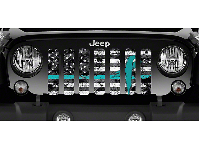 Grille Insert; Teal Ribbon Tactical American Flag (18-23 Jeep Wrangler JL w/o TrailCam)