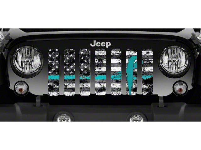 Grille Insert; Teal Ribbon Tactical American Flag (18-24 Jeep Wrangler JL w/o TrailCam)