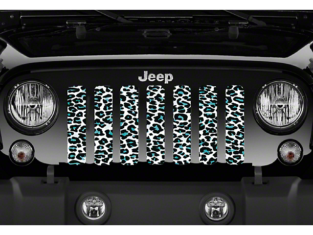 Grille Insert; Teal White Leopard (18-23 Jeep Wrangler JL)