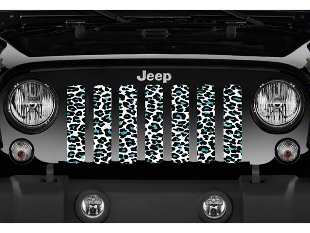 Grille Insert; Teal White Leopard (18-24 Jeep Wrangler JL)