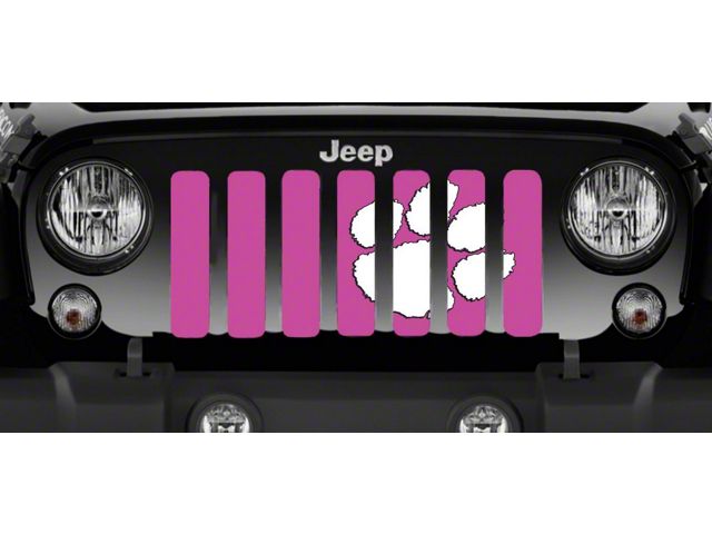 Grille Insert; White Tiger Paw Print Hot Pink (18-24 Jeep Wrangler JL w/o TrailCam)