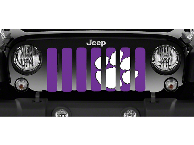 Grille Insert; White Tiger Paw Print Purple (18-23 Jeep Wrangler JL w/o TrailCam)