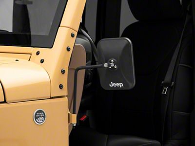 Jeep Licensed by RedRock Rectangular Adventure Mirrors with Printed Jeep Logo; Textured Black (66-18 Jeep CJ5, CJ7, Wrangler YJ, TJ & JK)