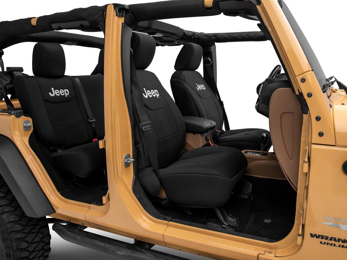 Officially Licensed Jeep Jeep Wrangler Custom Fit Front and Rear Seat  Covers with Jeep Logo; Black J157733 (13-18 Jeep Wrangler JK 4-Door) - Free  Shipping