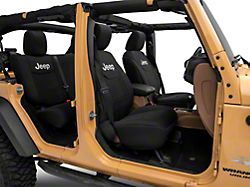 Officially Licensed Jeep Custom Fit Front and Rear Seat Covers with Jeep Logo; Black (13-18 Jeep Wrangler JK 4-Door)