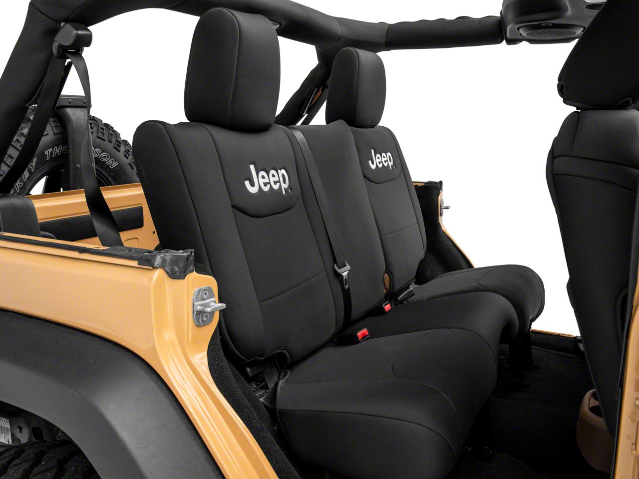 Officially Licensed Jeep Jeep Wrangler Custom Fit Front and Rear Seat Covers  with Jeep Logo; Black J157733 (13-18 Jeep Wrangler JK 4-Door) Free  Shipping