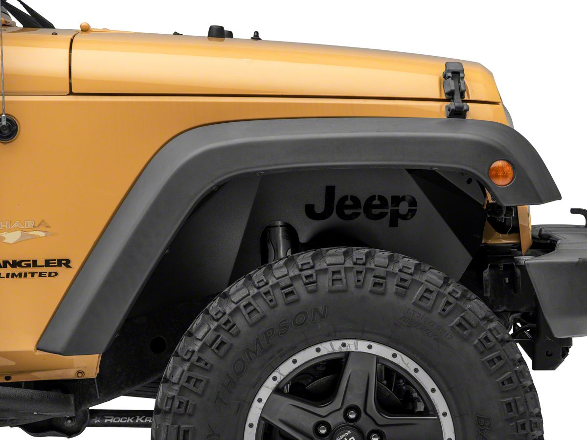 Officially Licensed Jeep Jeep Wrangler Aluminum Inner Fender Liners with  Jeep Logo; Front; Textured Black J157737 (07-18 Jeep Wrangler JK) - Free  Shipping