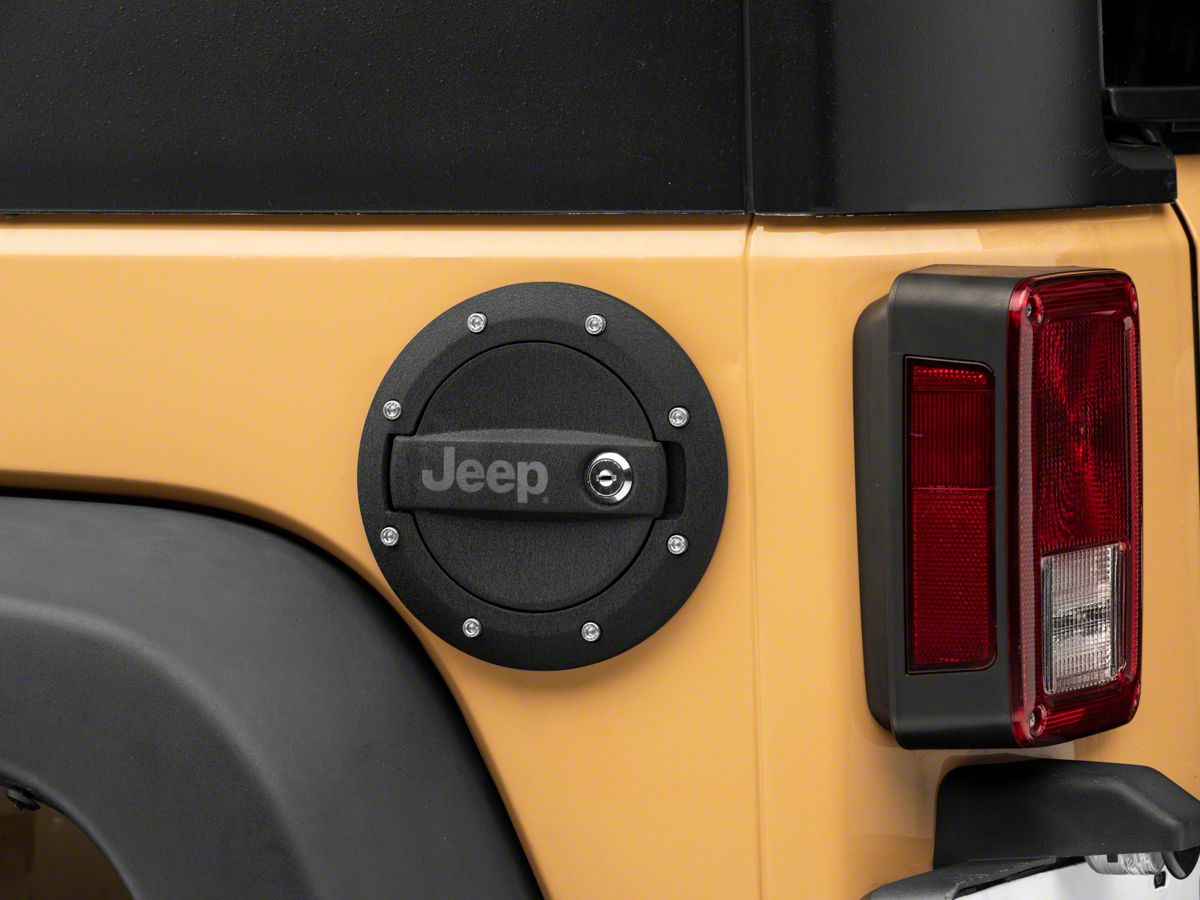 Officially Licensed Jeep Jeep Wrangler Locking Fuel Door with Engraved Jeep  Logo J157748 (07-18 Jeep Wrangler JK) - Free Shipping