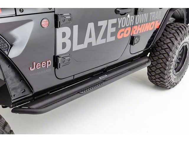 Go Rhino Dominator Extreme DS Slider Side Step Bars; Textured Black (07-18 Jeep Wrangler JK 4-Door)