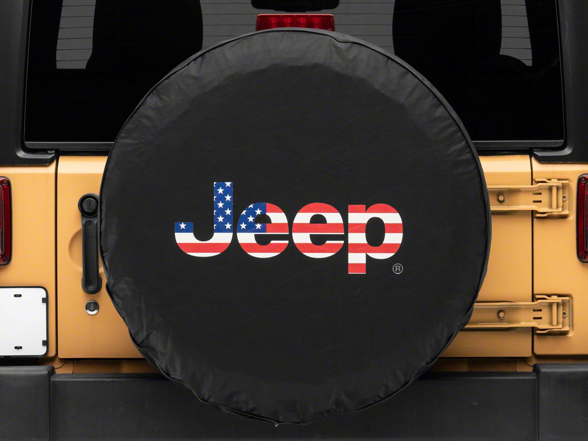Officially Licensed Jeep Jeep Wrangler American Flag Logo Spare Tire Cover  TCJeepFlag (66-18 Jeep CJ5, CJ7, Wrangler YJ, TJ & JK) - Free Shipping