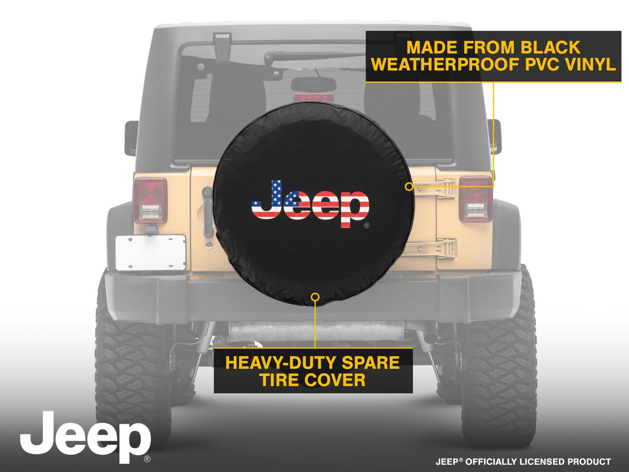 Officially Licensed Jeep Jeep Wrangler American Flag Logo Spare Tire Cover  TCJeepFlag (66-18 Jeep CJ5, CJ7, Wrangler YJ, TJ  JK) Free Shipping