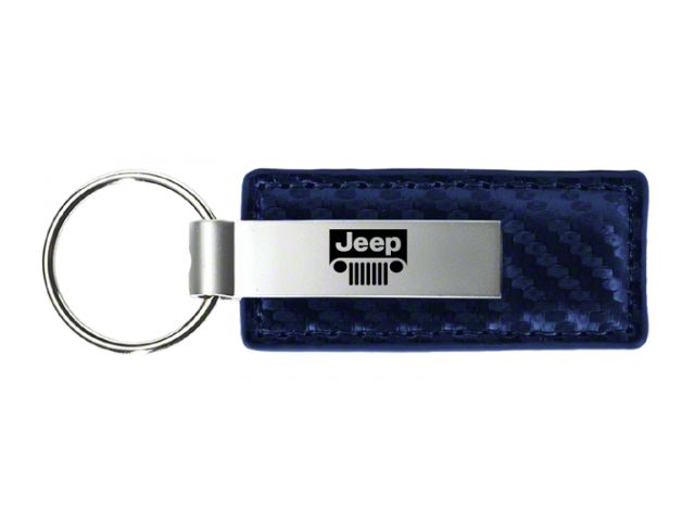 Jeep Grille Leather Key Fob; Navy Carbon Fiber