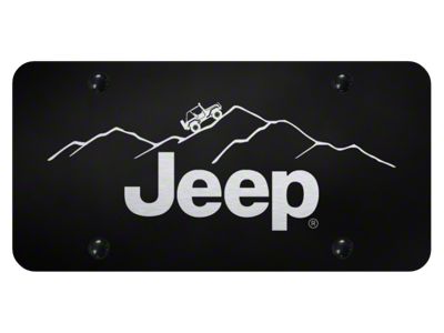 Jeep Mountain Laser Etched License Plate; Black (Universal; Some Adaptation May Be Required)
