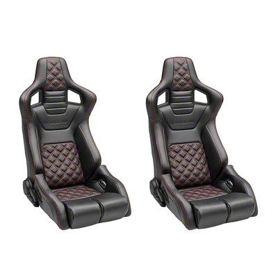 Corbeau Sportline RRB Reclining Seats with Double Locking Seat Brackets; Black Vinyl/Carbon Vinyl/Red Diamond Stitch (11-18 Jeep Wrangler JK 2-Door)