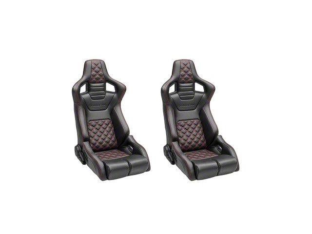 Corbeau Sportline RRB Reclining Seats with Double Locking Seat Brackets; Black Vinyl/Carbon Vinyl/Red Diamond Stitch (07-10 Jeep Wrangler JK 2-Door; 07-14 Jeep Wrangler JK 4-Door)