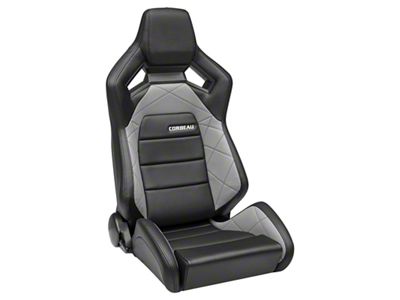 Corbeau Sportline RRX Reclining Seats with Double Locking Seat Brackets; Black Vinyl/Gray HD Vinyl (87-90 Jeep Wrangler YJ)