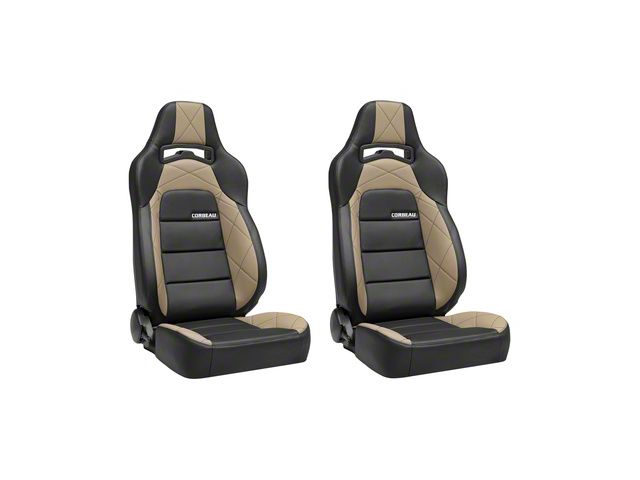 Corbeau Trailcat Reclining Seats with Double Locking Seat Brackets; Black Vinyl/Beige HD Vinyl (18-24 Jeep Wrangler JL)