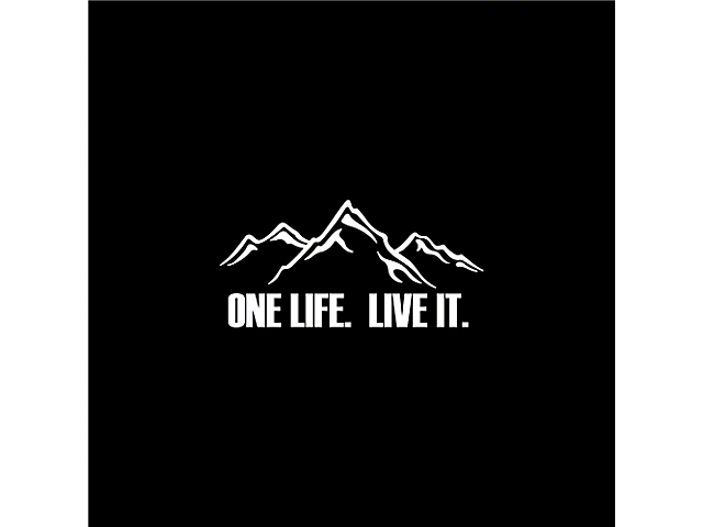 One Life Live It Mountains Spare Tire Cover with Camera Port; Black (18-22 Jeep Wrangler JL)