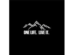 One Life Live It Mountains Spare Tire Cover with Camera Port; Black (18-24 Jeep Wrangler JL)