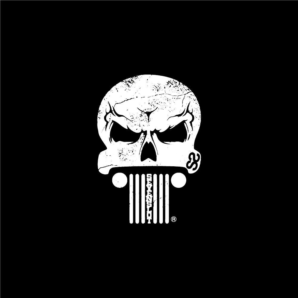 Jeep Wrangler Seven Slot Fish Hooks with Skull Spare Tire Cover; Black