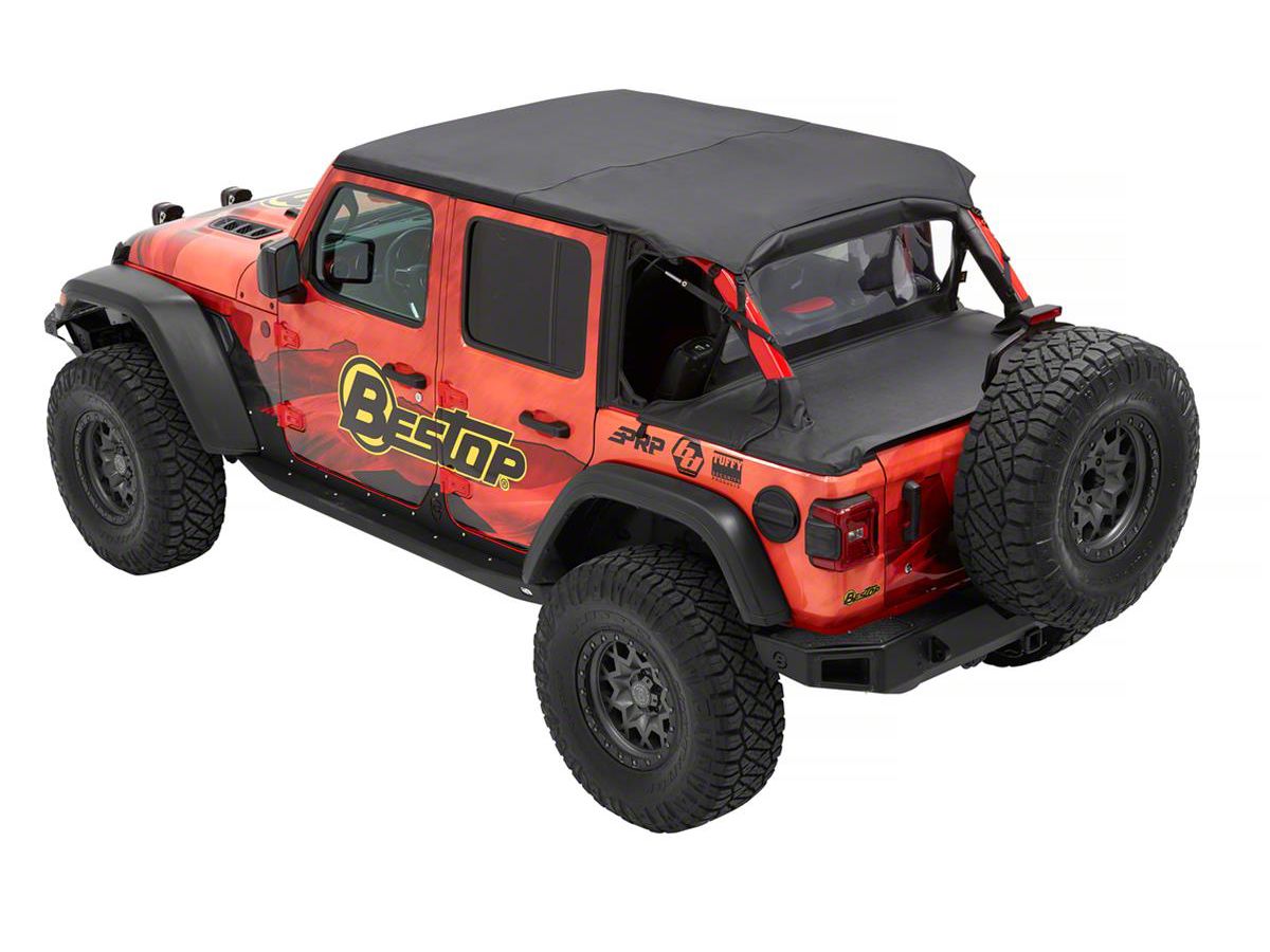 Bestop Jeep Wrangler Header Extended Safari Cable Style Bikini Top; Black  Diamond 52608-35 (18-23 Jeep Wrangler JL 4-Door) - Free Shipping