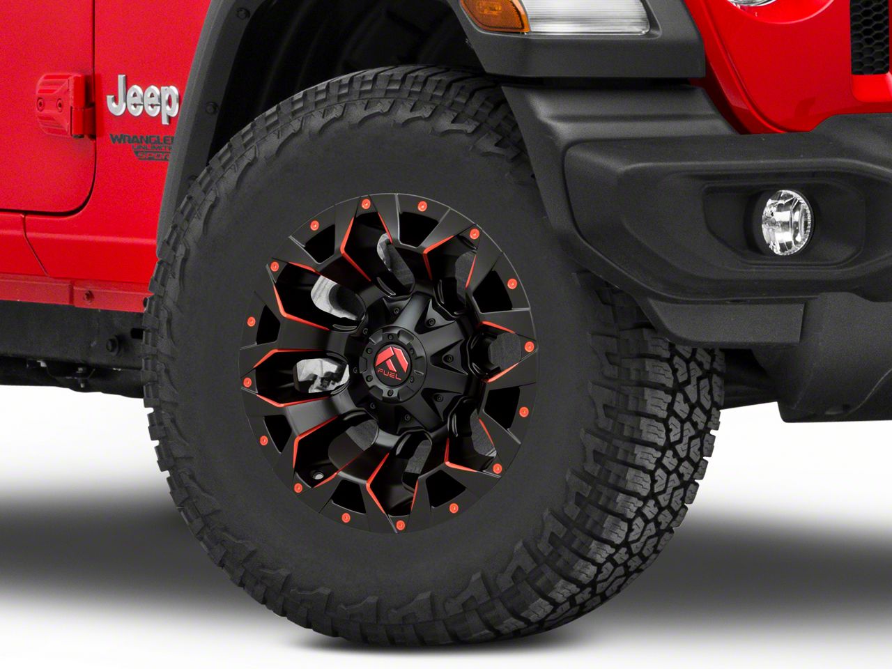 Fuel Wheels Jeep Wrangler Assault Matte Black Red Milled Wheel; 17x9