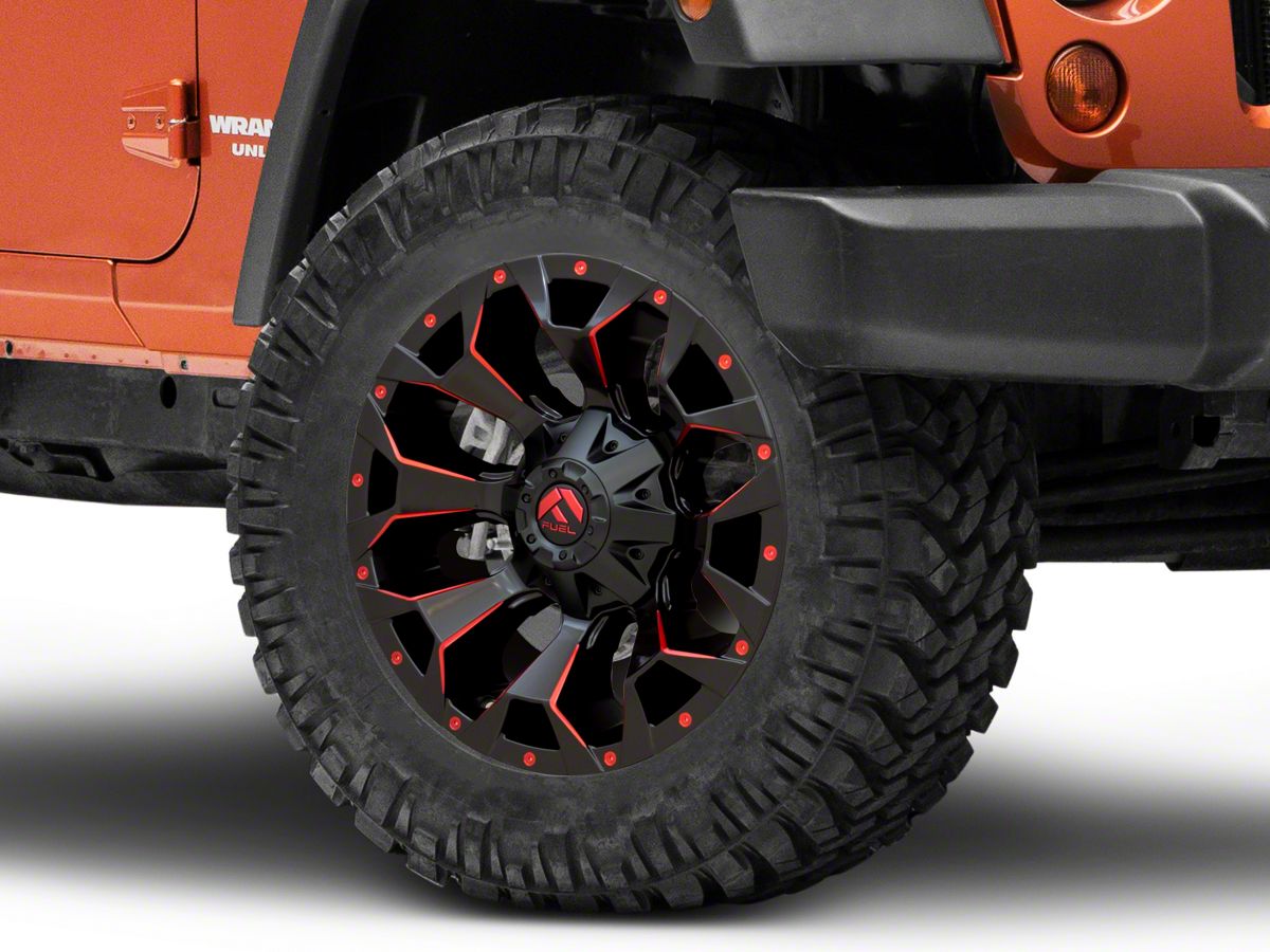 Fuel Wheels Jeep Wrangler Assault Matte Black Red Milled Wheel; 20x9  D78720902650 (07-18 Jeep Wrangler JK) - Free Shipping
