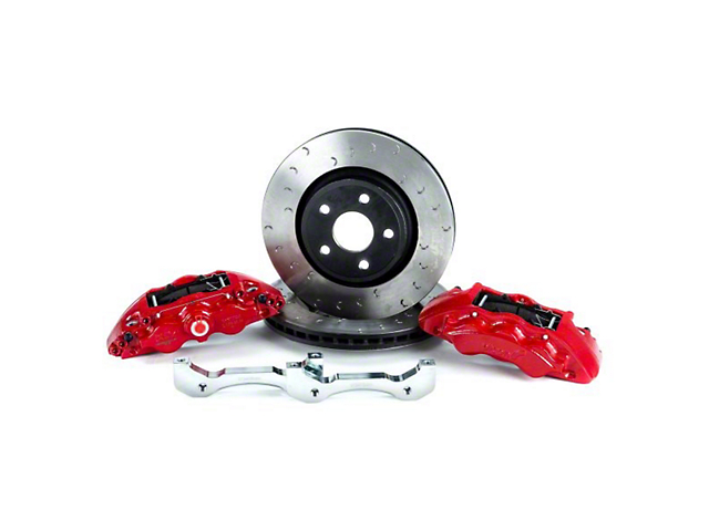Alcon 6-Piston Front Big Brake Kit with 350x34mm Slotted Rotors; Red Calipers (20-23 Jeep Gladiator JT)