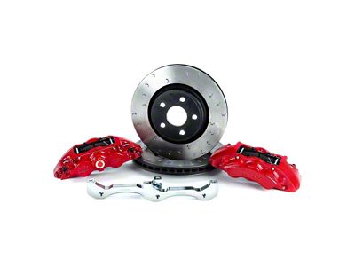 Alcon 6-Piston Front Big Brake Kit with 350x34mm Slotted Rotors; Red Calipers (18-23 Jeep Wrangler JL)