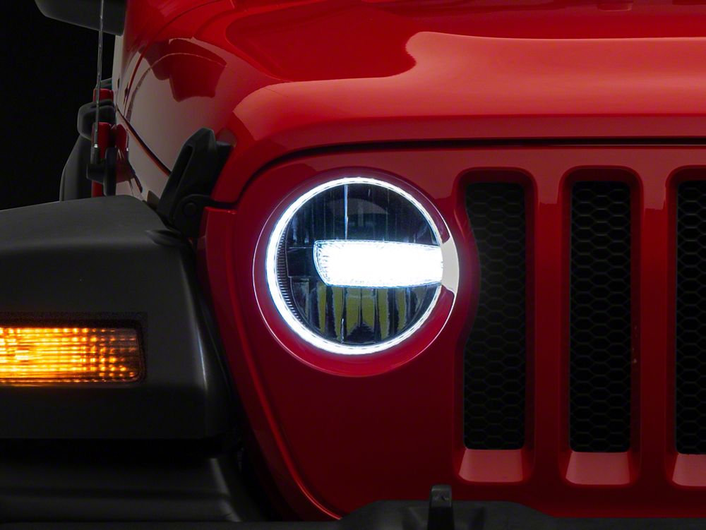 Raxiom Axial Series 9 Inch LED Headlights Black Housing Clear Lens 18 24 Jeep Wrangler JL w Factory Halogen Headlights