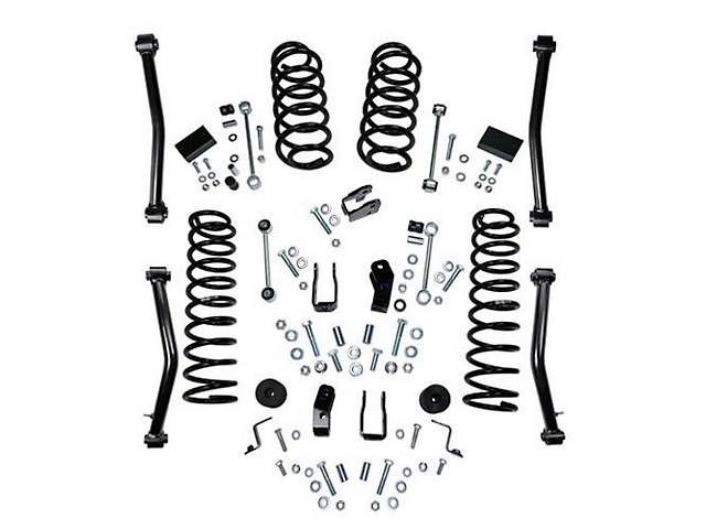 SuperLift 4-Inch Coil Spring Suspension Lift Kit with Shock Extensions (18-23 Jeep Wrangler JL 4-Door, Excluding 4xe & Rubicon 392)