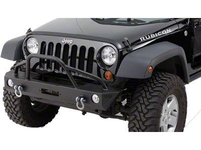 Mid-Width Winch Front Bumper with Pre-Runner Brushguard; Black (07-18 Jeep Wrangler JK)