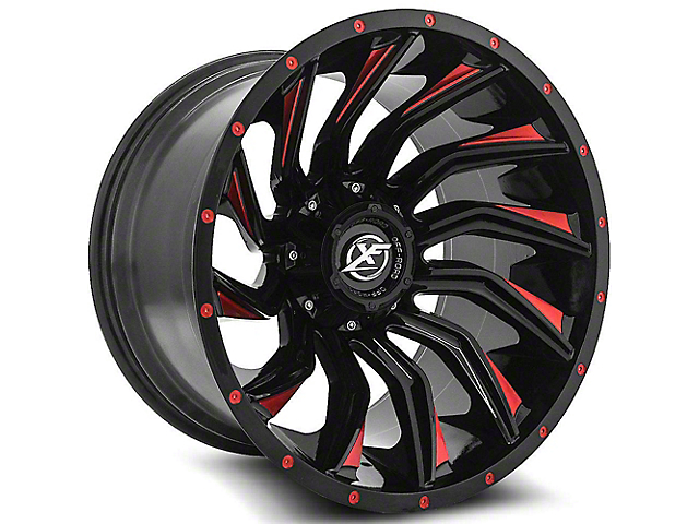 XF Offroad XF-224 Gloss Black Red Milled Wheel; 22x12 (20-23 Jeep Gladiator JT)