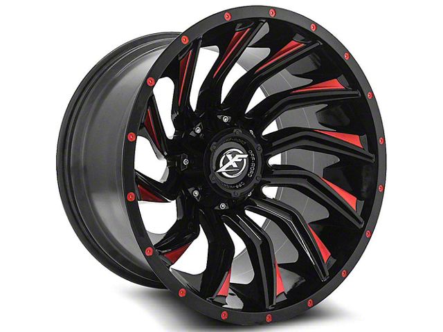 XF Offroad XF-224 Gloss Black Red Milled Wheel; 22x12 (20-24 Jeep Gladiator JT)