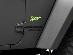 Officially Licensed Jeep Sport Script Side Logo Decal; Lime Green (87-18 Jeep Wrangler YJ, TJ & JK)