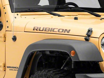 Officially Licensed Jeep Rubicon Hood Logo Decal; Red and Black (07-18 Jeep Wrangler JK)