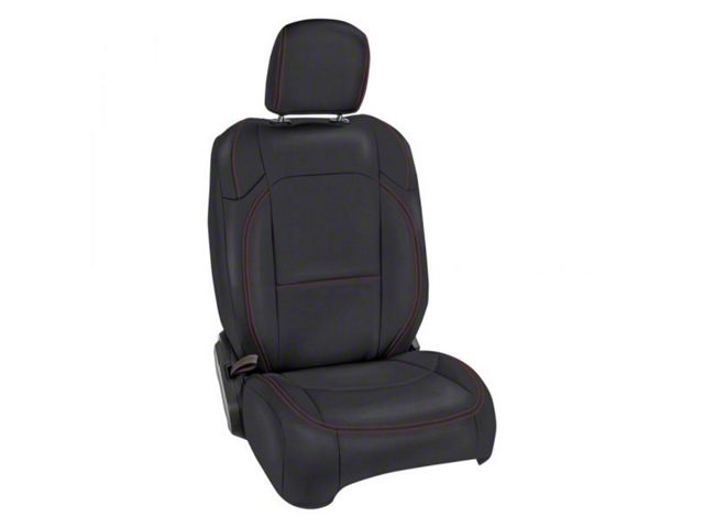 PRP Front Seat Covers; Black with Red Stitching (18-24 Jeep Wrangler JL 2-Door, Excluding Rubicon)
