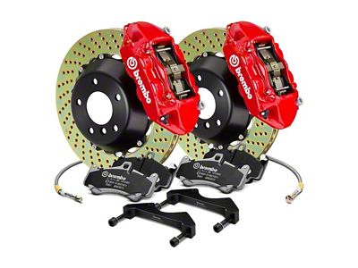 Brembo GT Series 4-Piston Rear Big Brake Kit with 15-Inch 2-Piece Cross Drilled Rotors; Red Calipers (18-23 Jeep Wrangler JL)