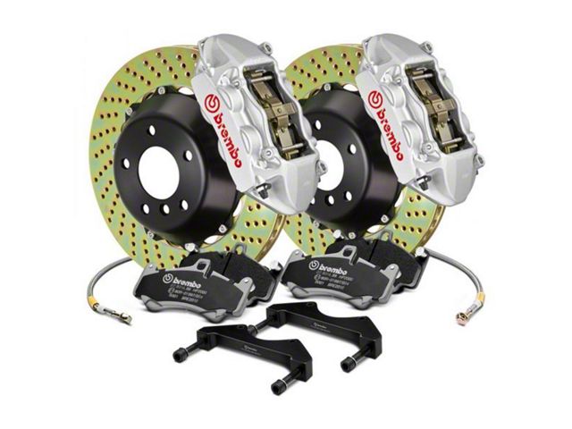 Brembo GT Series 4-Piston Rear Big Brake Kit with 15-Inch 2-Piece Cross Drilled Rotors; Silver Calipers (18-24 Jeep Wrangler JL)