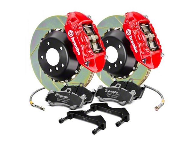 Brembo GT Series 4-Piston Rear Big Brake Kit with 15-Inch 2-Piece Type 1 Slotted Rotors; Red Calipers (18-24 Jeep Wrangler JL)
