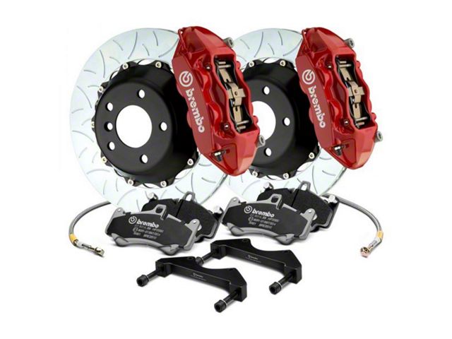 Brembo GT Series 4-Piston Rear Big Brake Kit with 15-Inch 2-Piece Type 3 Slotted Rotors; Red Calipers (18-24 Jeep Wrangler JL)