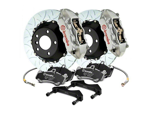 Brembo GT Series 4-Piston Rear Big Brake Kit with 15-Inch 2-Piece Type 3 Slotted Rotors; Silver Calipers (18-23 Jeep Wrangler JL)